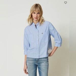 Striped poplin shirt with lace